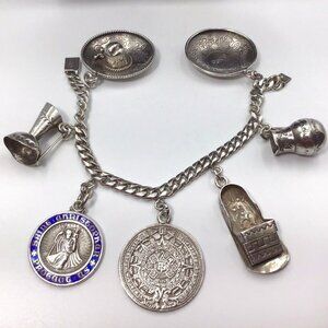 Sterling Silver Vintage Mexican Charm Bracelet 51.5 Grams Size 6.75”